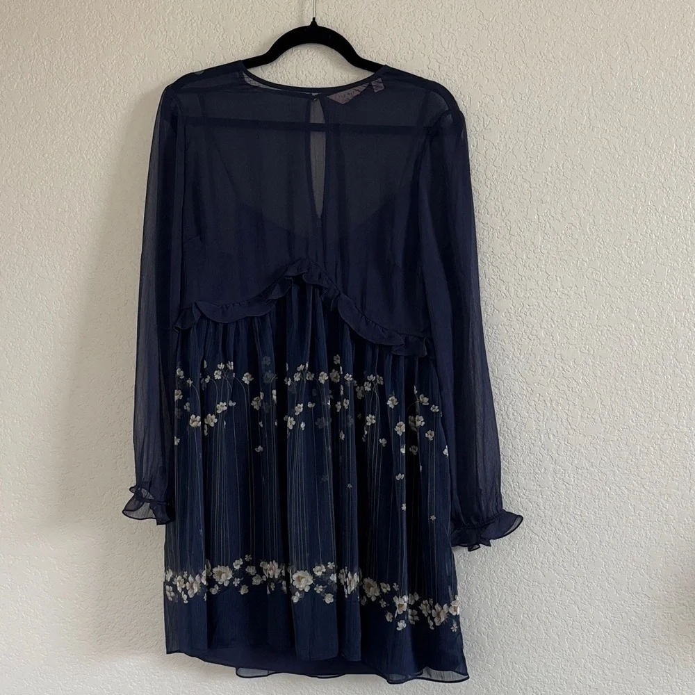 Ted Baker Zemi Pearl Printed Long Sleeve Mini Dress Dark Blue 3 US 8 - Picture 2 of 12